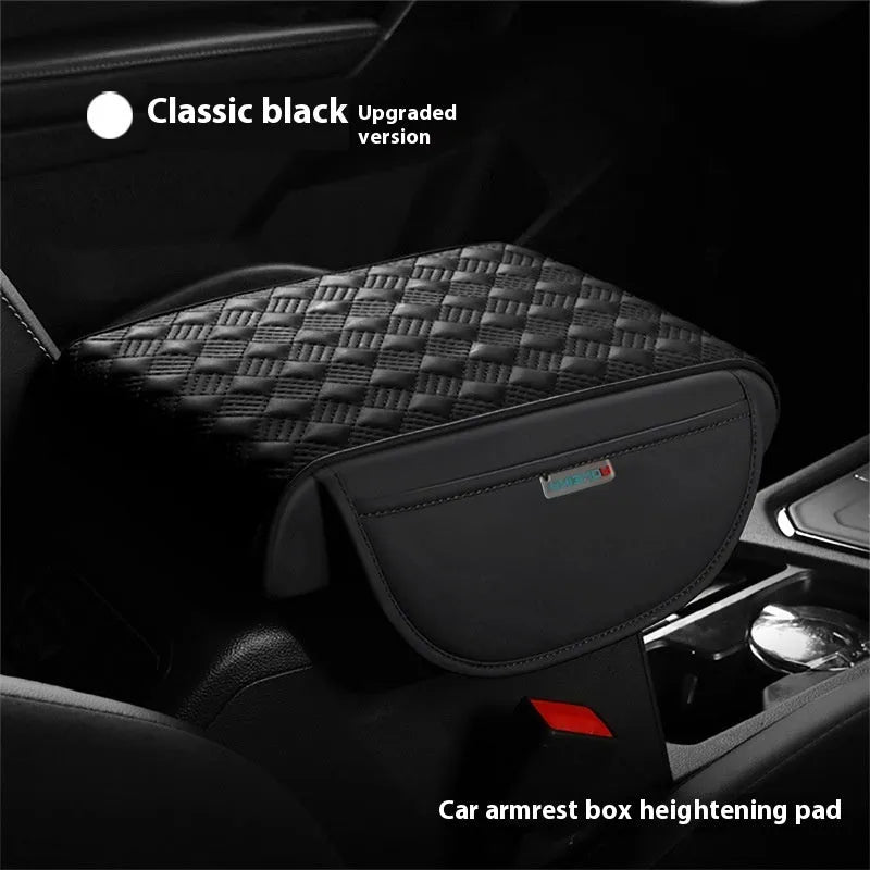 Leather automobile armrest heightening insole 32x22x5.5cm in elegant gray on car centre console