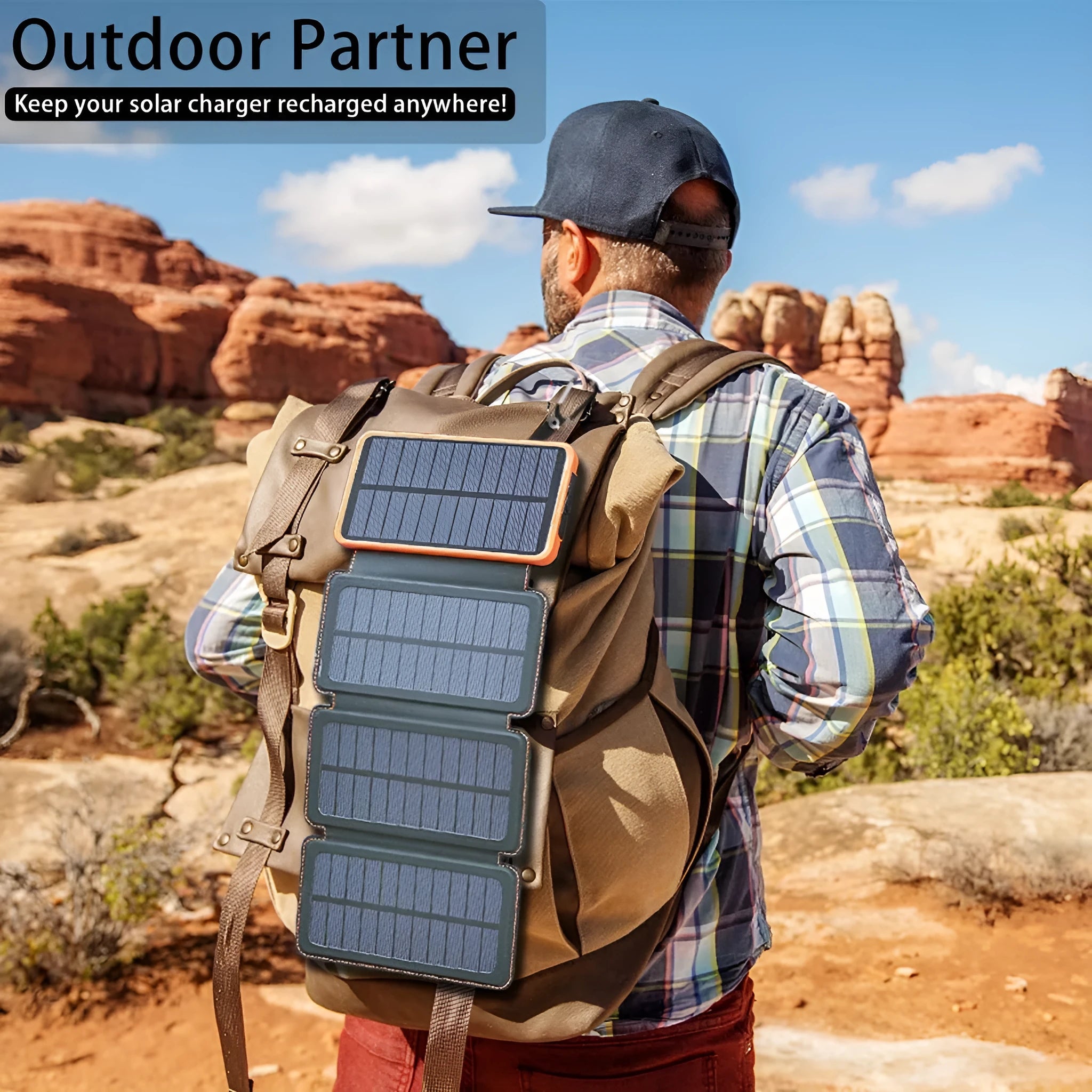 Outdoor rainproof solar phone charger with LED light in multiple colour options on a rustic surface.