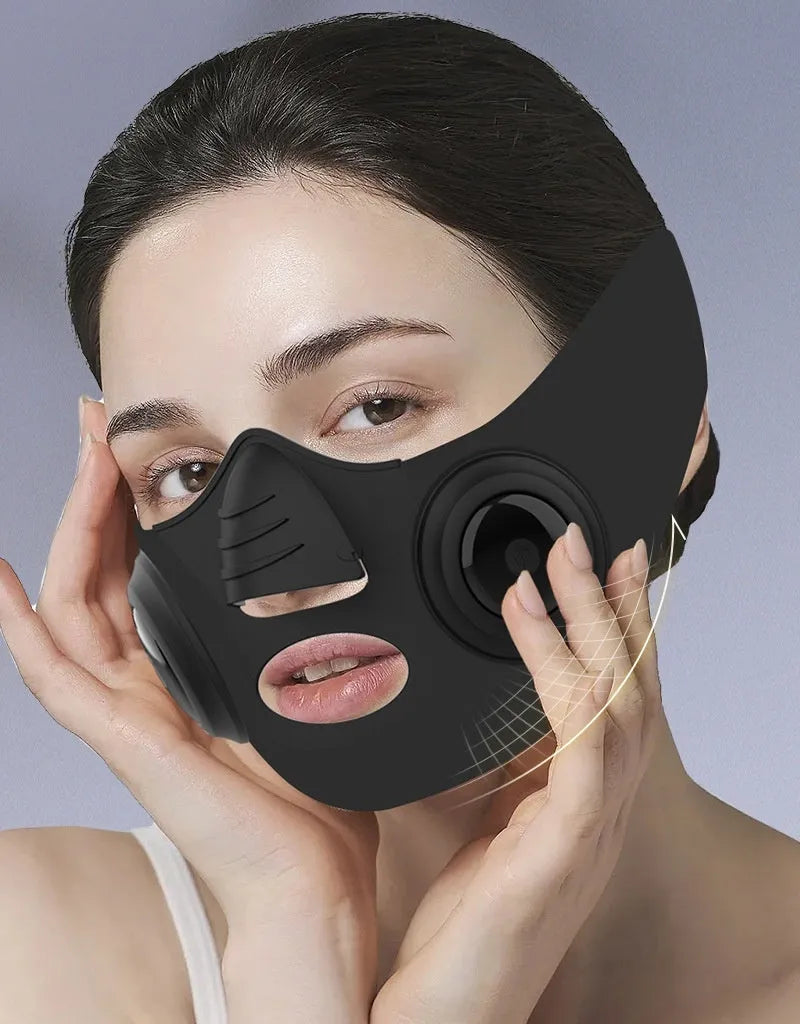 Black photon rejuvenation beauty mask device for facial skincare with USB cable.