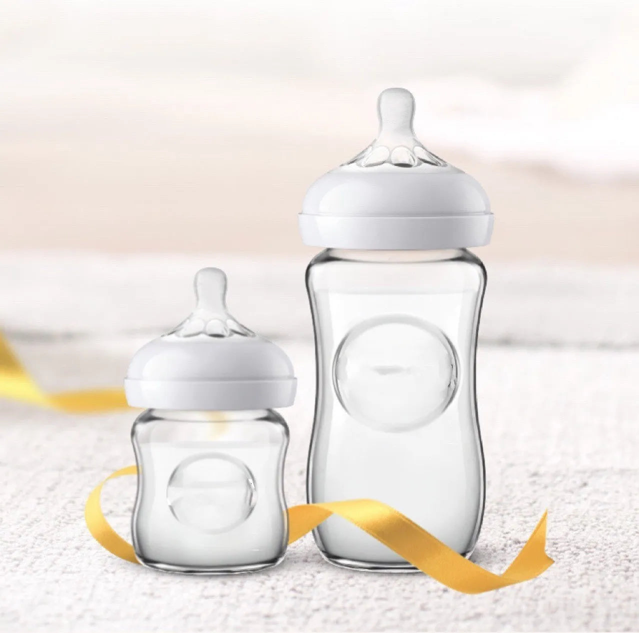 Baby petal nipple feeding bottle 125ml and 330ml, transparent pink purple light blue, no handle