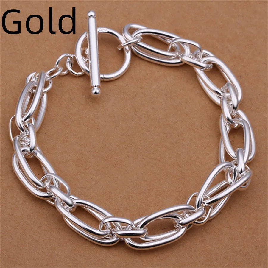 925 silver plated bracelet 20cm length 7mm width silver colour copper base