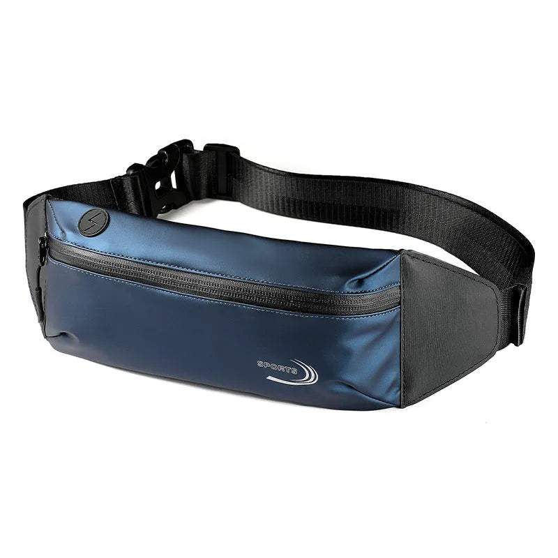 Men's waterproof waist bag in Derm Oxford polyester showing compact 45cm design