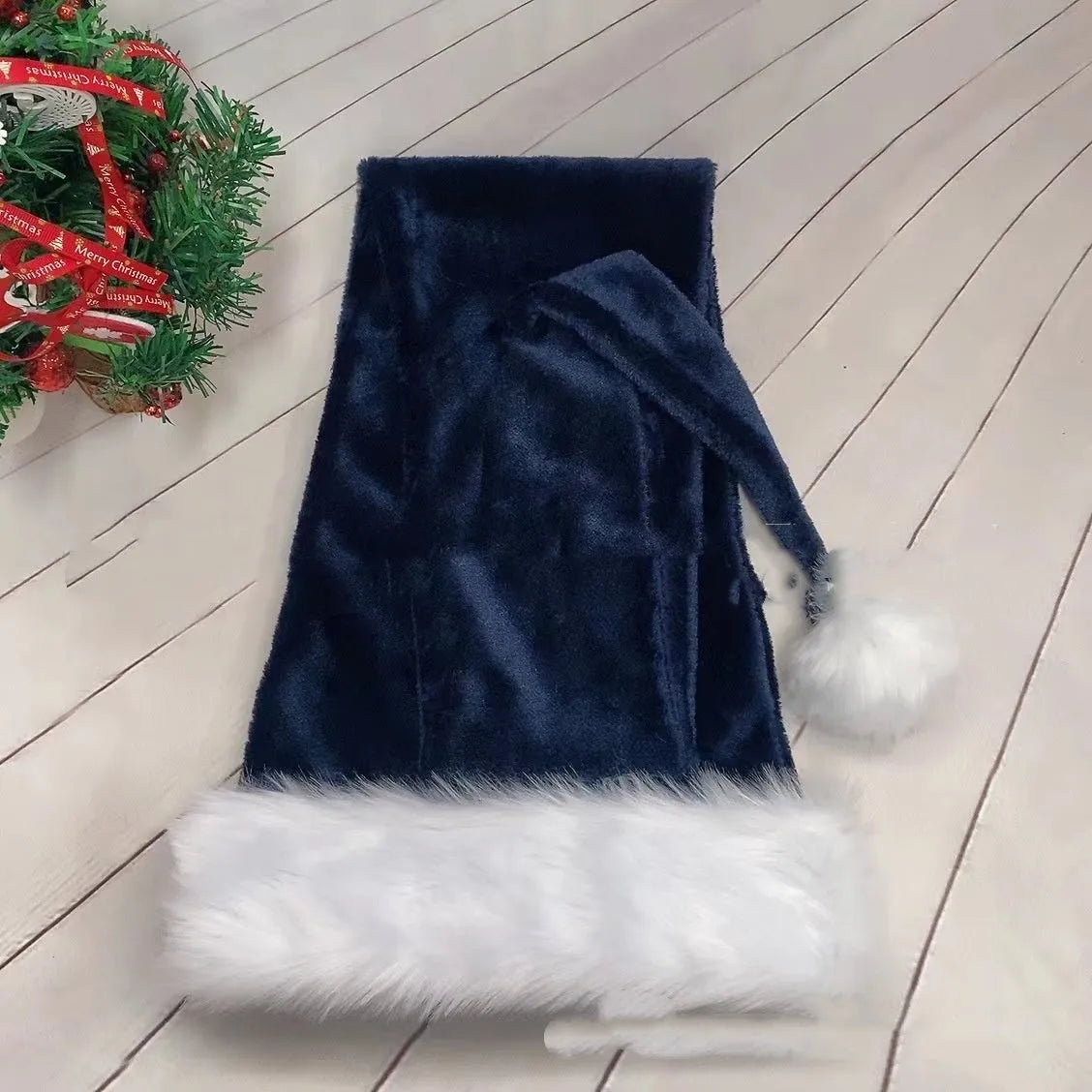 Extra long 1.5m polyester plush Christmas hat in red, with long tapered shape