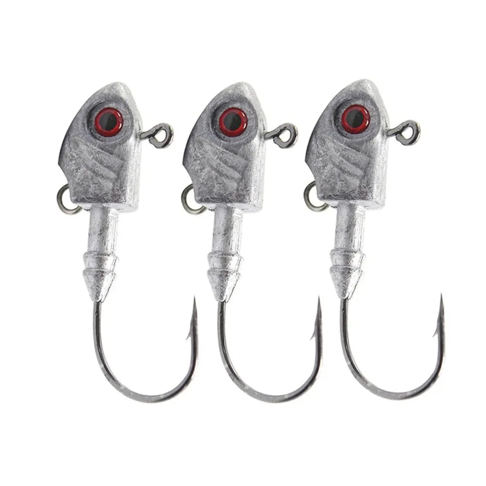 Beizheng Road yayu simulation lead head fishing hooks in blue, silver, yellow colours showing weight options.