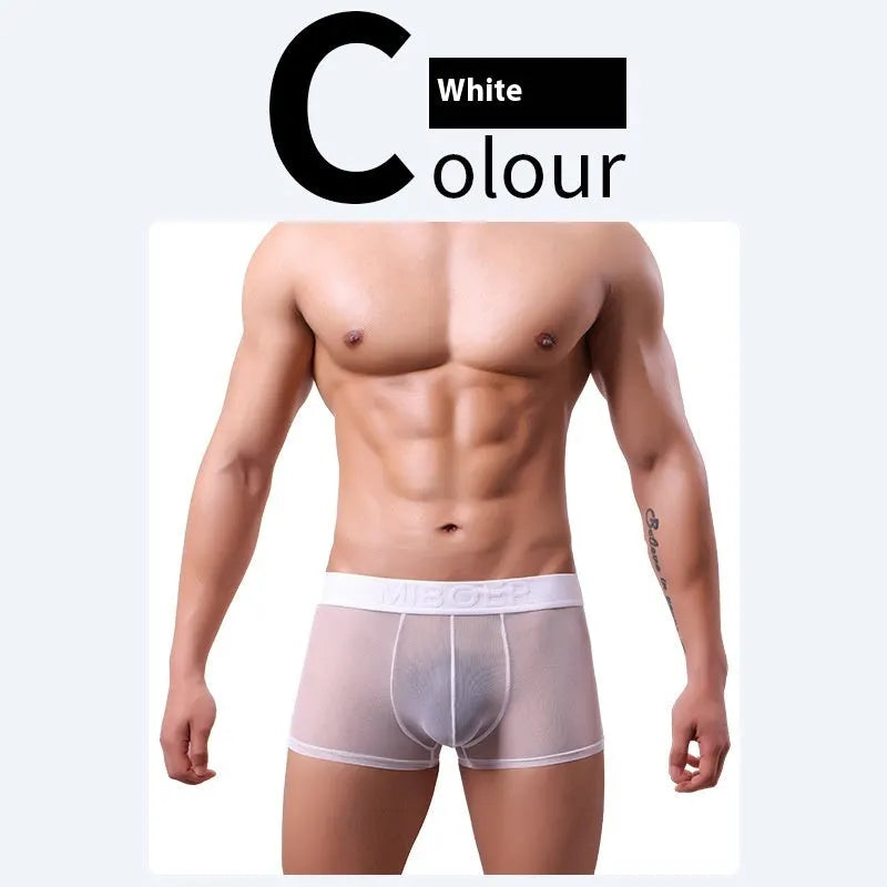 Men's thin invisible boxers in quick-drying polyester fabric, shown in multiple colour options.