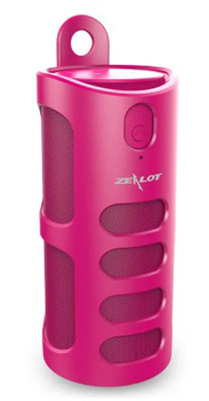 Bluetooth speaker in black, blue or red colours showing compact 72x72x170mm dimensions