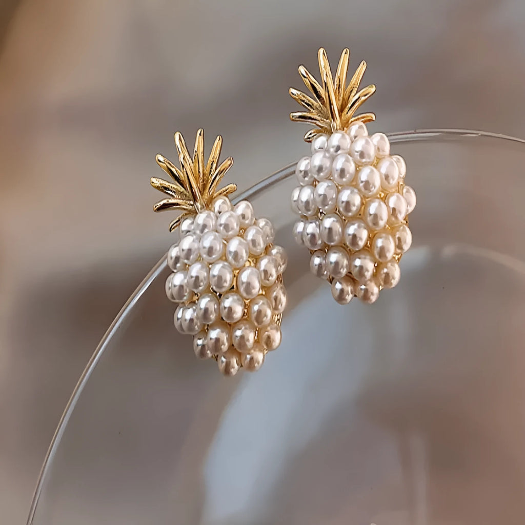 Korean-style fruit earrings for women in alloy with electroplated finish and inlaid artificial gems.