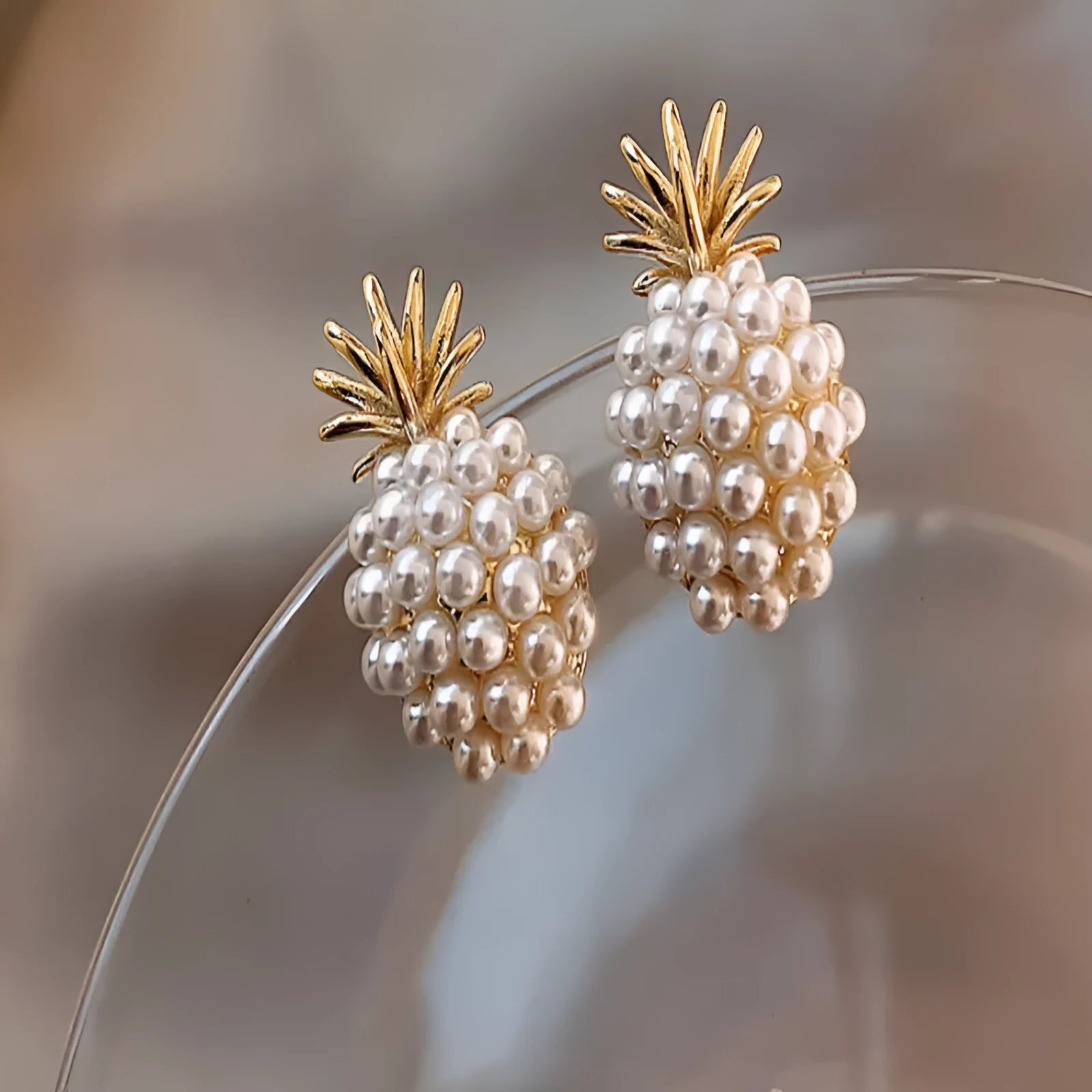 Korean-style fruit earrings for women in alloy with electroplated finish and inlaid artificial gems.