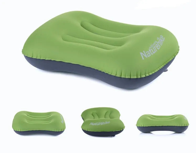 Travel portable inflatable pillow in peacock blue with new air mouth and soft fabric pillowcase for camping