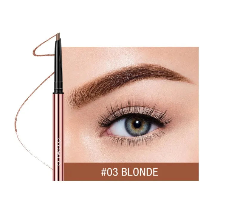 Eye brow make-up pencil in colour box with six shade options shown.