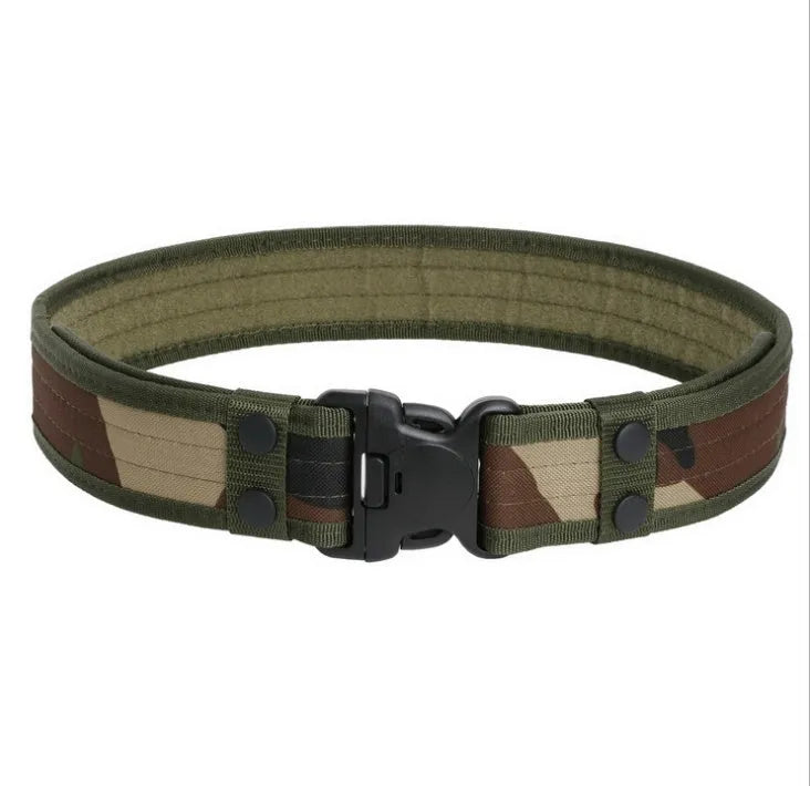 Canvas tactical belt 130x5 cm with plastic rectangular buckle in army green colour for outdoor casual wear