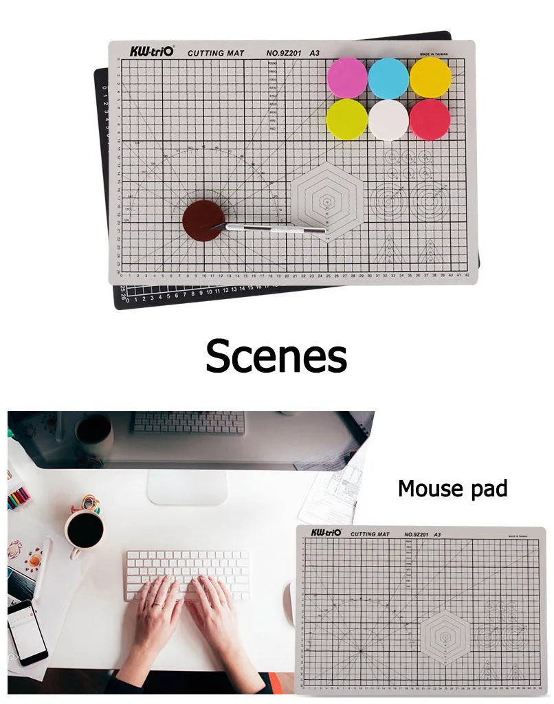 A3 double-sided self-healing cutting mat 450x300mm with grid lines for cutting and craft