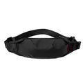 Black men's Oxford cloth crossbody waist pack showing front view and internal phone pocket.