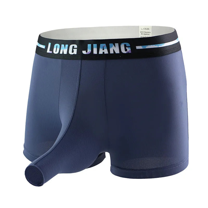Men's ice silk trunk boxers in multiple colours showing mid-waist design and solid pattern