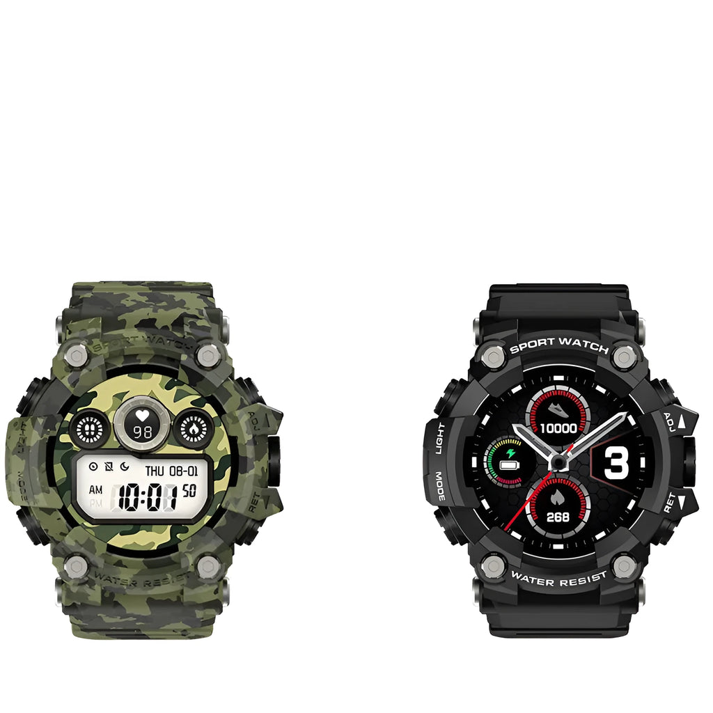 T6 Tactical Rugged Smart Watch with 1.3-inch screen in black or green colour