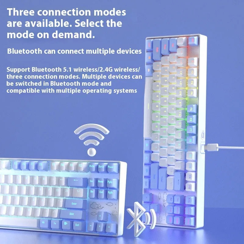 Wireless Bluetooth mechanical keyboard with metal construction and backlight illumination