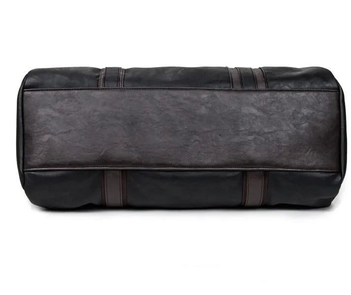 Portable cylinder leisure travel bag medium 36-55L PU leather blue black brown zipper closure soft handle