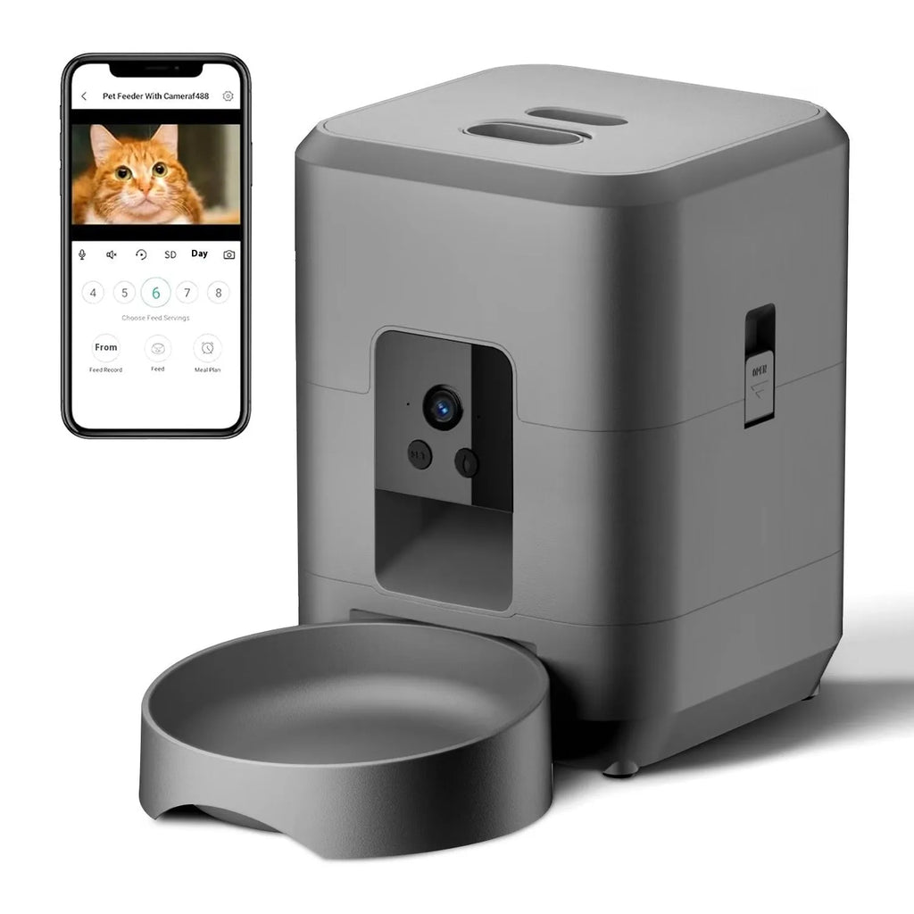 Smart Wi-Fi automatic pet feeder with smartphone app control for cats