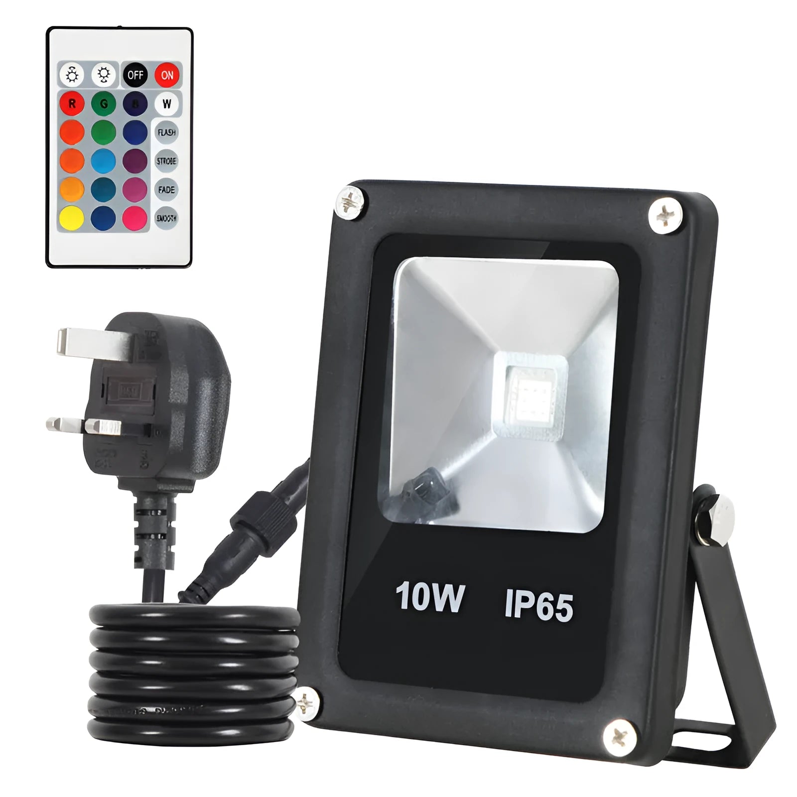 Black aluminium LED flood light with RGB colour changing capability for outdoor advertising and building lighting