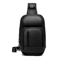 Black PVC outdoor leisure shoulder bag showing air cushion strap and organisational pockets