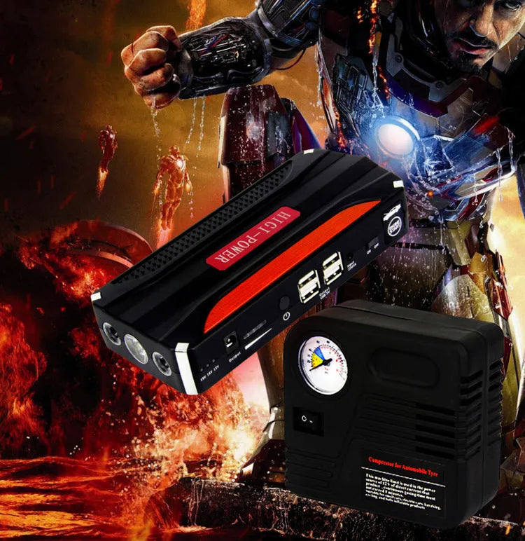 Portable car jump starter with 4in1 cable and battery clamps in retail tool case