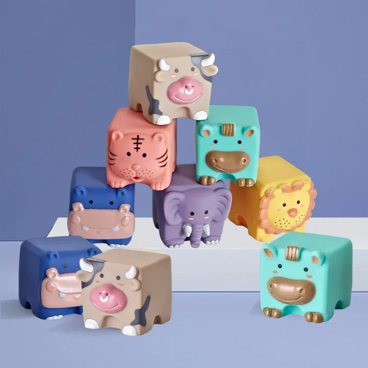 Animal relief soft building blocks 0-38 pieces enamel cognitive domino toy in colour box