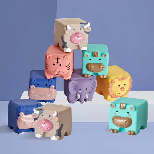 Animal relief soft building blocks 0-38 pieces enamel cognitive domino toy in colour box