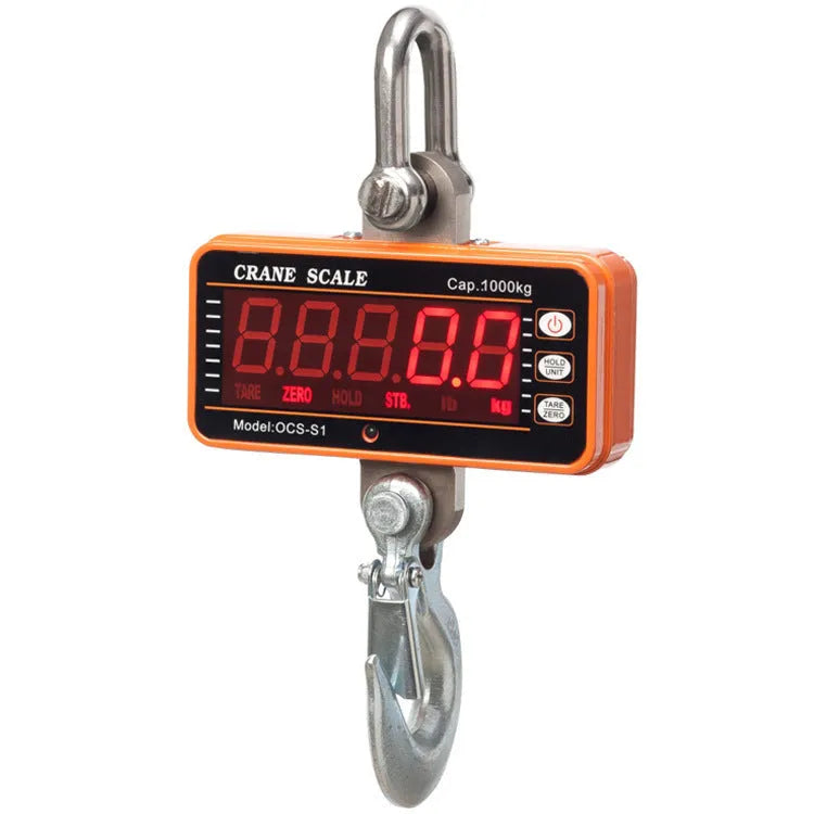 Orange electronic crane scale with digital display for 500kg capacity industrial weighing