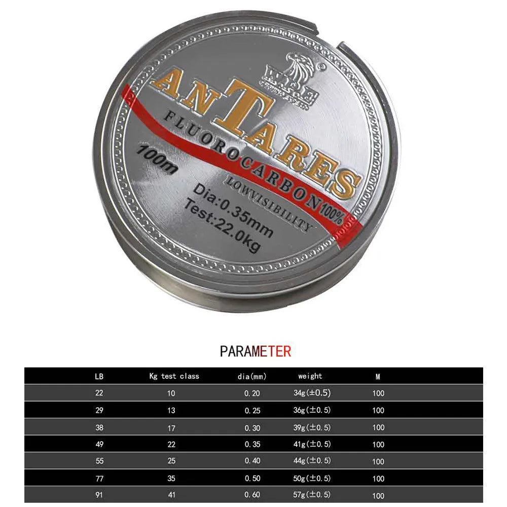 Fluorocarbon coated carbon fibre invisible fishing line on a spool, 100m sink line