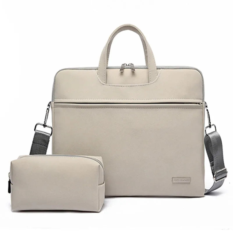 PU leather laptop bag in black with removable shoulder strap, fits 13.3 inch MacBook Air