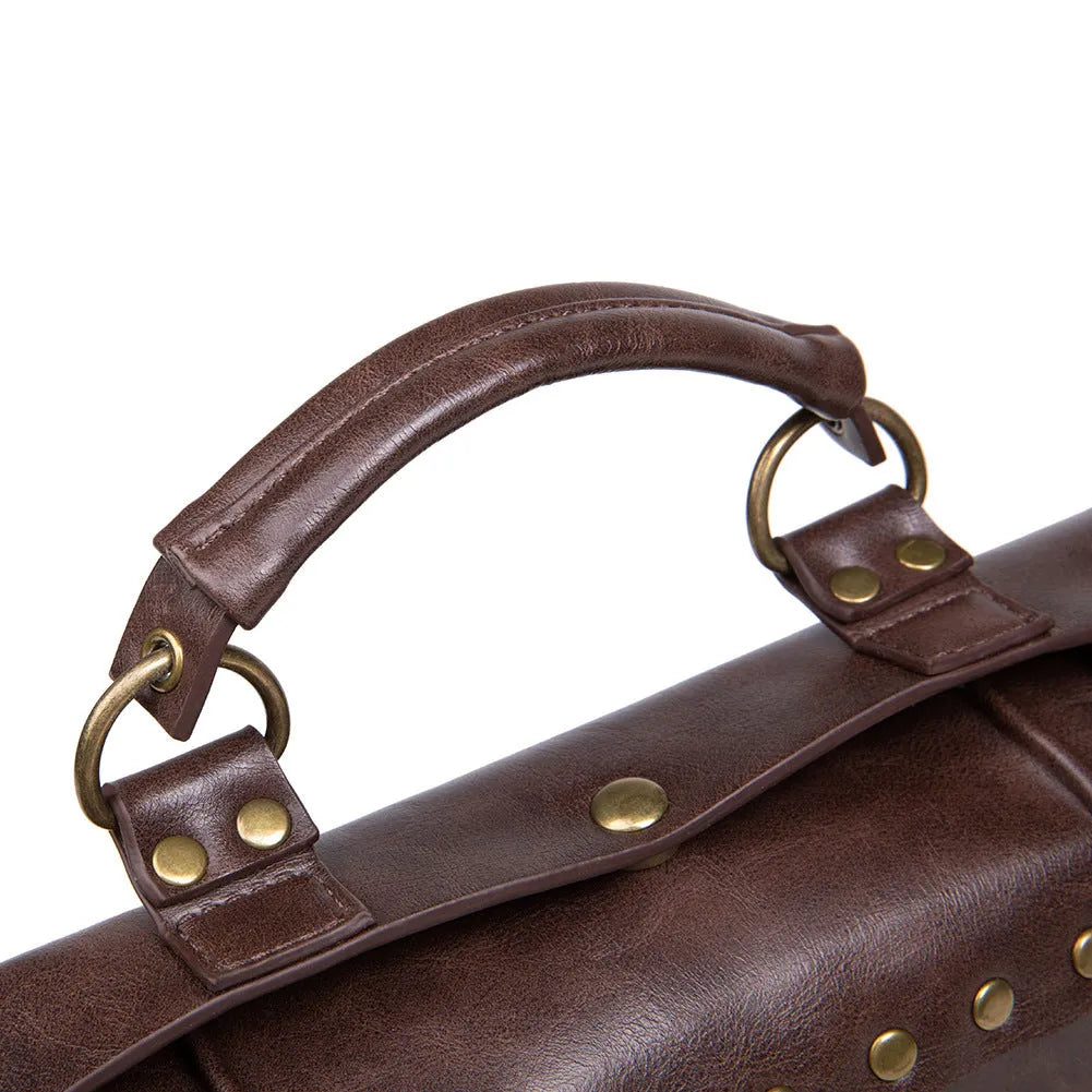 Bronze steampunk industrial retro style shoulder bag with metal hardware and square pillow design