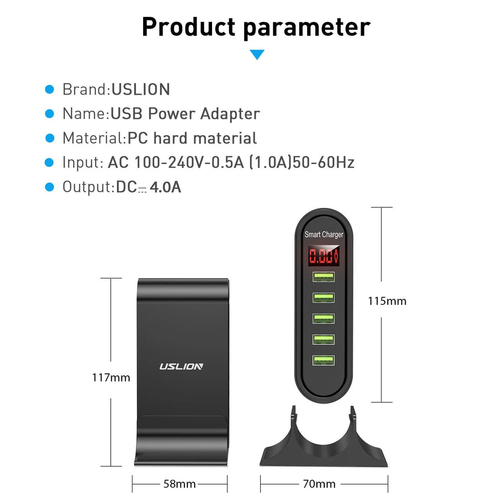 Smart LED digital display USB wall charger in black and white colour options