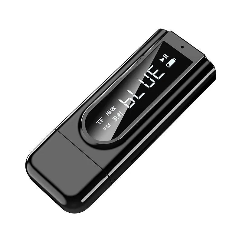 Black USB car FM Bluetooth receiver for MP3 playback and wireless streaming
