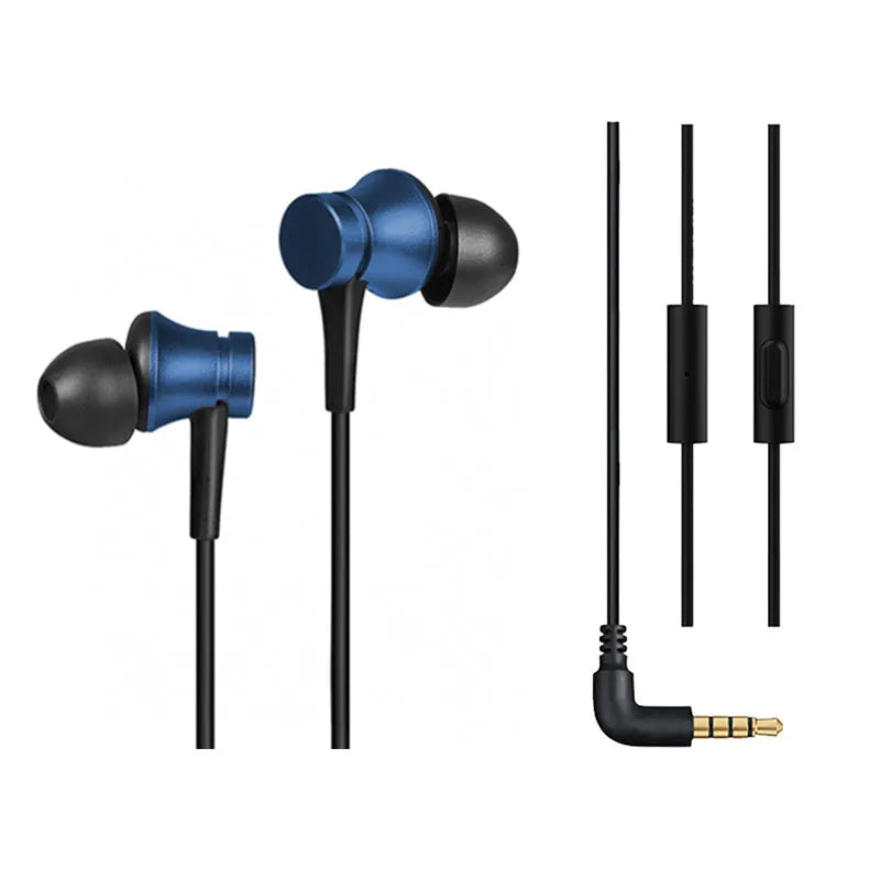Piston wired in-ear headphones with 3.5mm plug in black, blue and red colour options.
