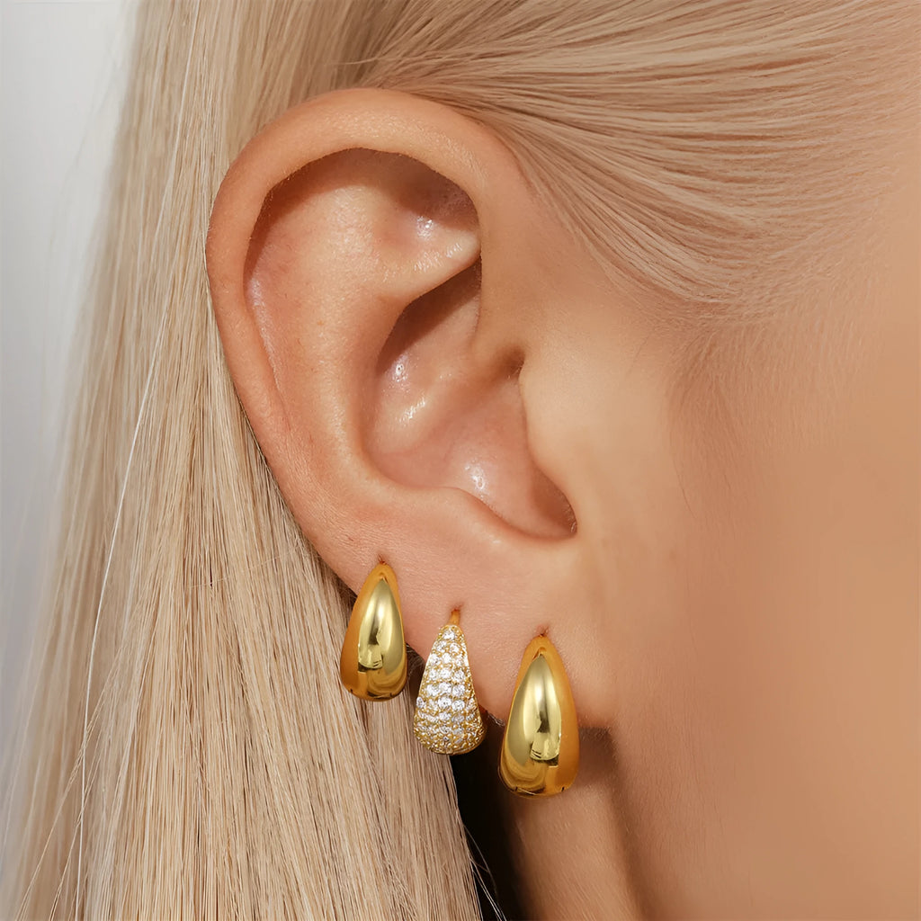 Brass diamond earclip earrings with geometric round design and electroplated gold finish