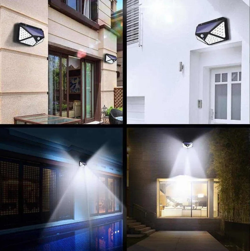 100LED solar PIR motion sensor wall lamp with 2200mAh battery and 120-degree sensor for outdoor courtyard lighting