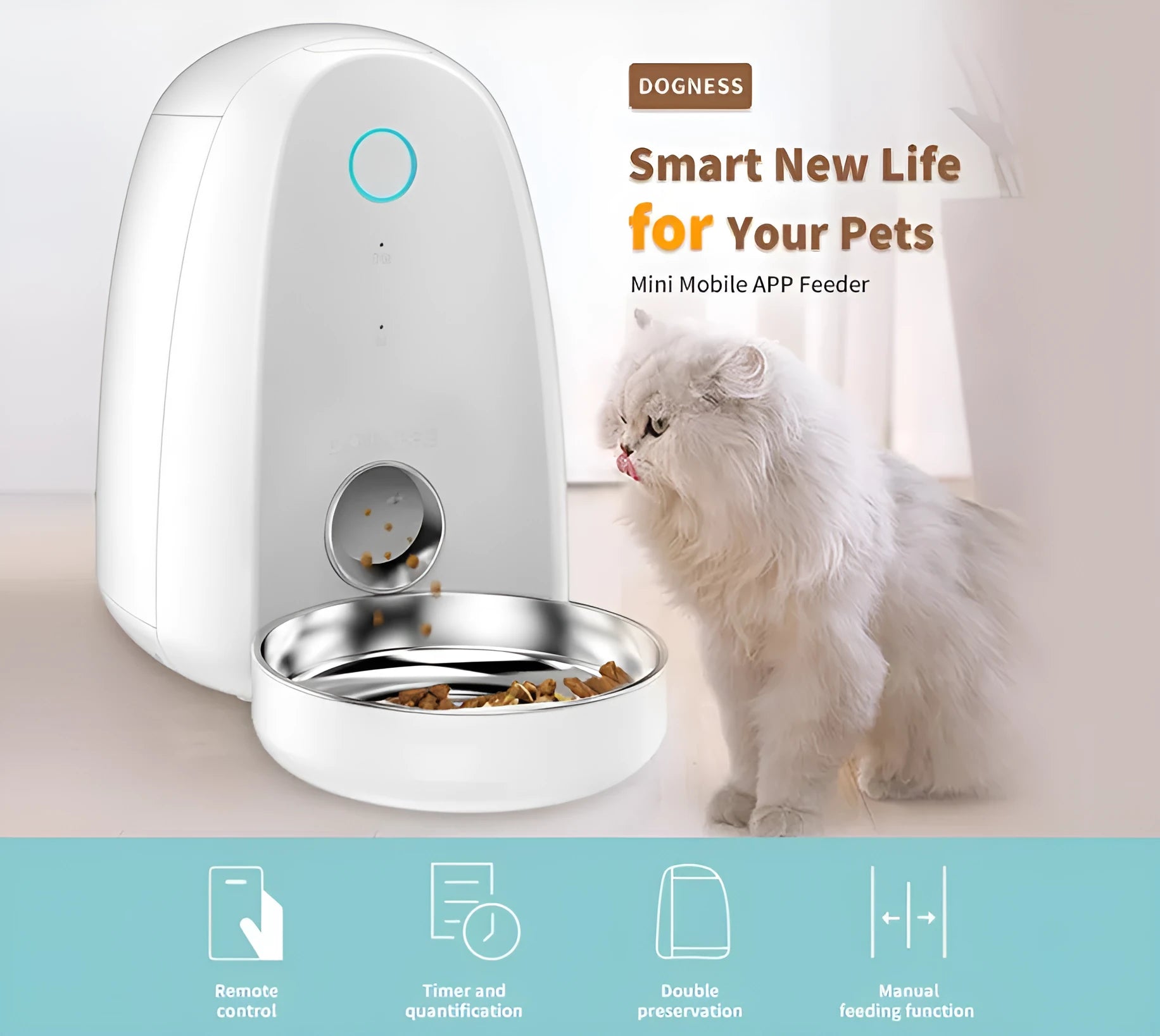 2L automatic WiFi smart pet feeder with stainless steel bowl for small dogs and cats