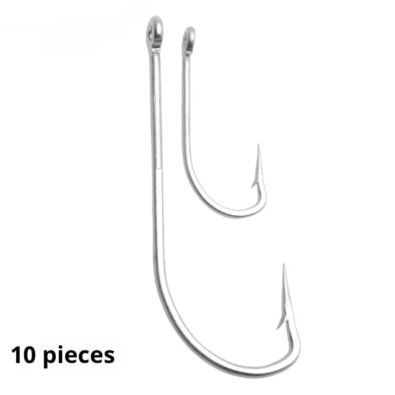 Stainless steel sea fishing hooks in twelve specifications for ocean boat fishing in 10 or 20 piece packs
