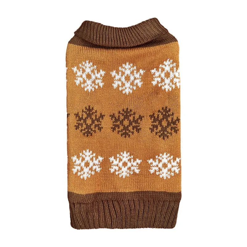 Grey and dark brown knitted acrylic dog Christmas sweater shown in various sizes from XXS to XL