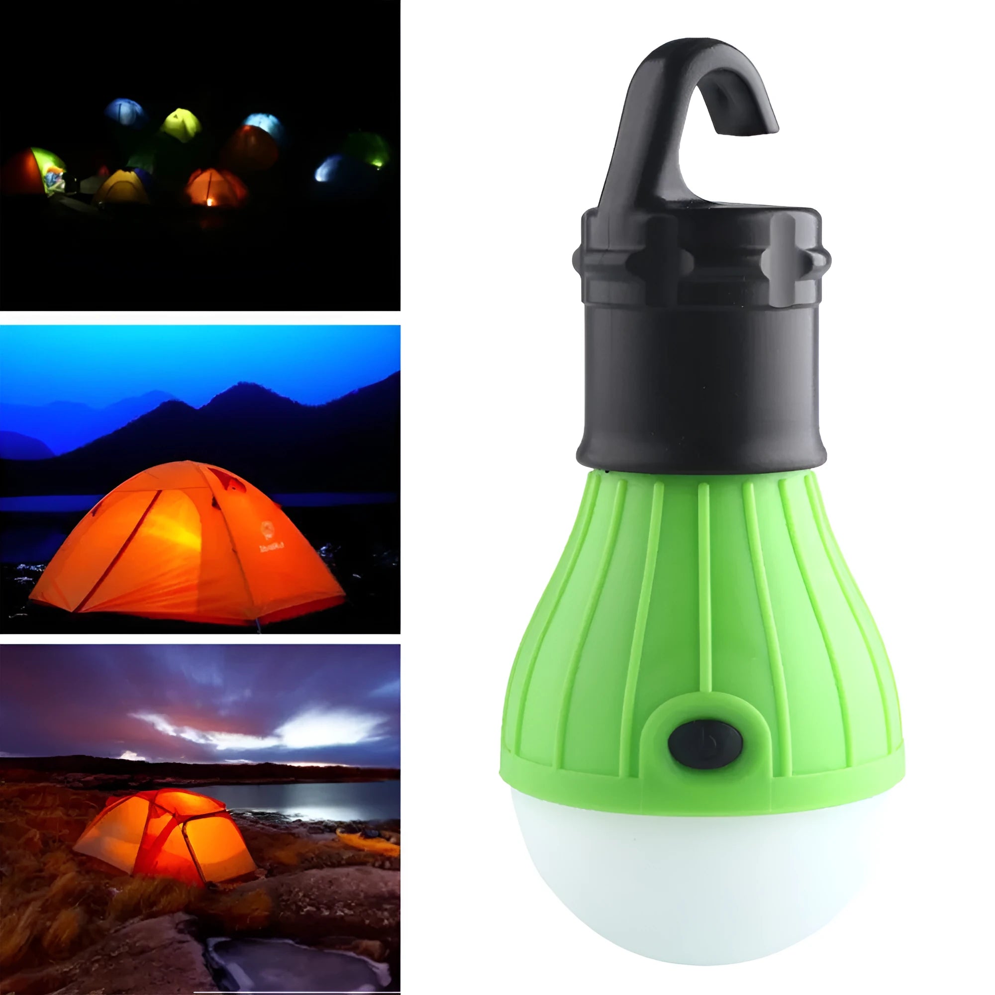 Portable camping light with hanging hook showing 3 LED modes and compact 11cm design
