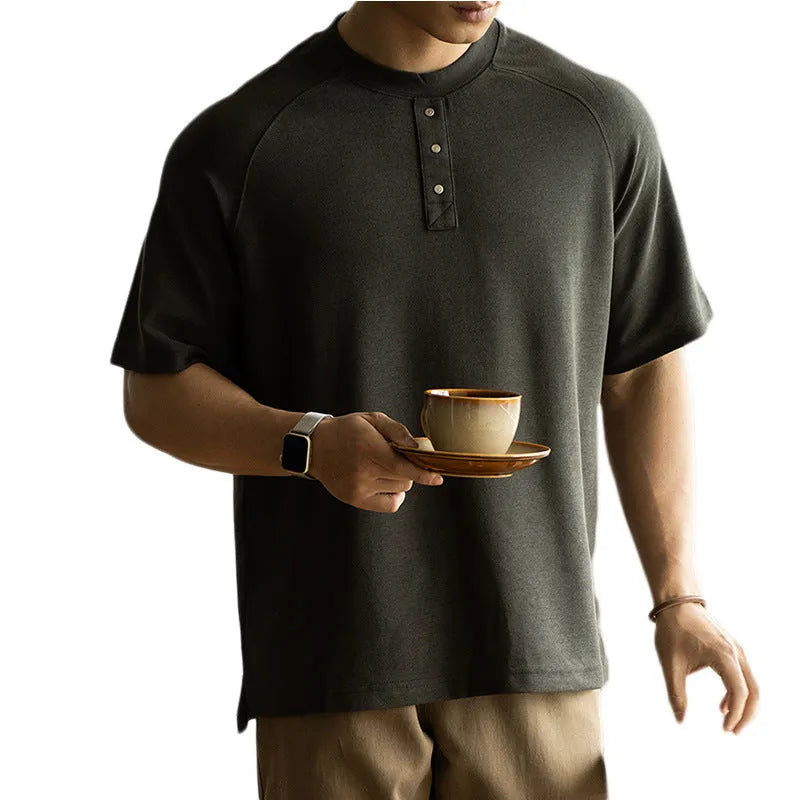 Women's casual loose top with raglan sleeves in terry texture cotton-polyester fabric