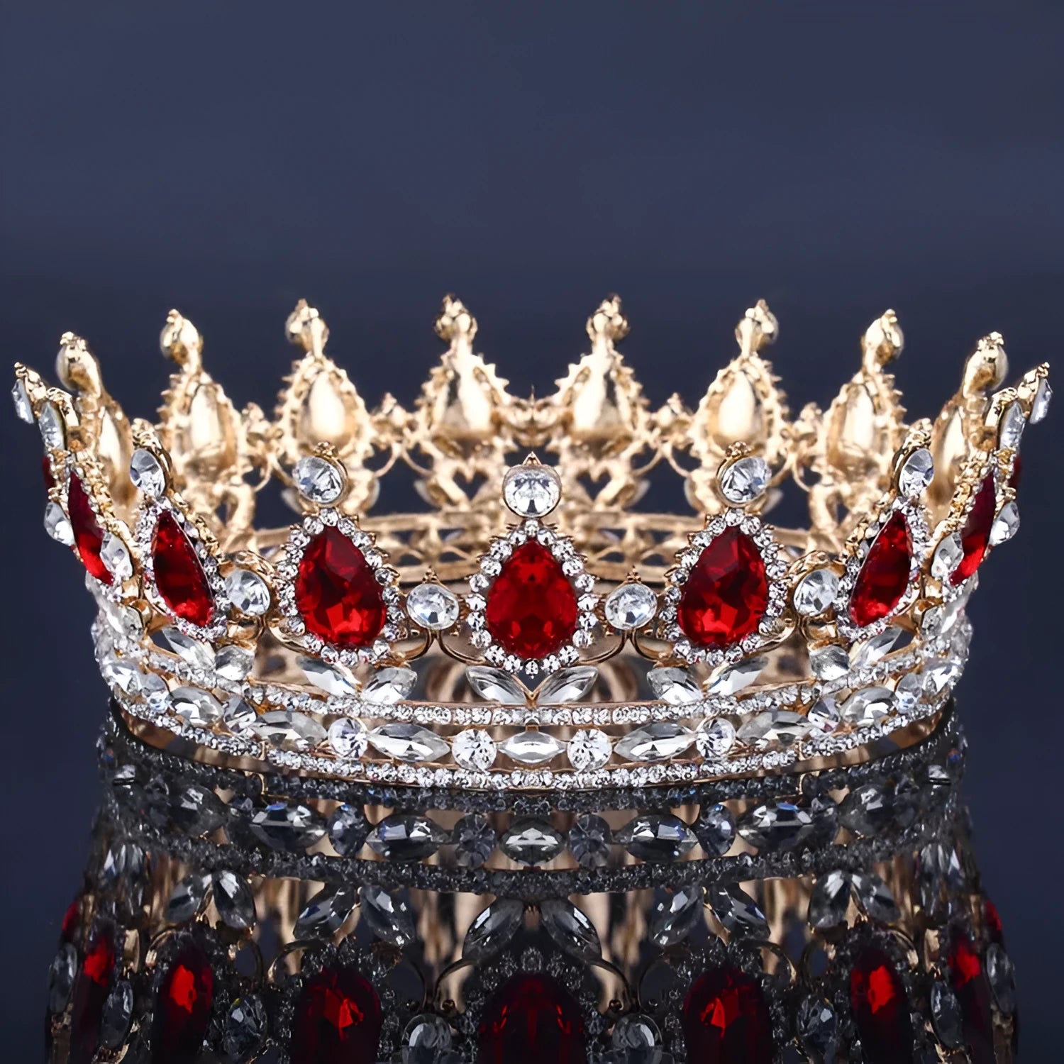Baroque bridal crown headdress with rhinestone accents, alloy frame, 12.5cm diameter, gold powder finish