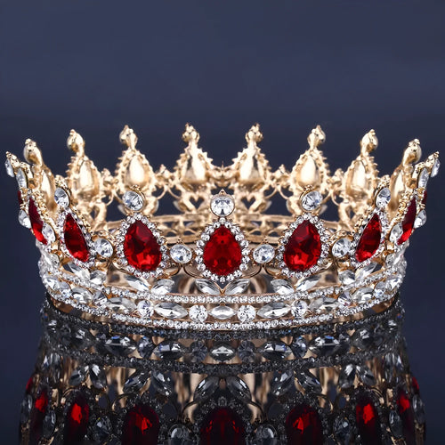 Baroque bridal crown headdress with rhinestone accents, alloy frame, 12.5cm diameter, gold powder finish