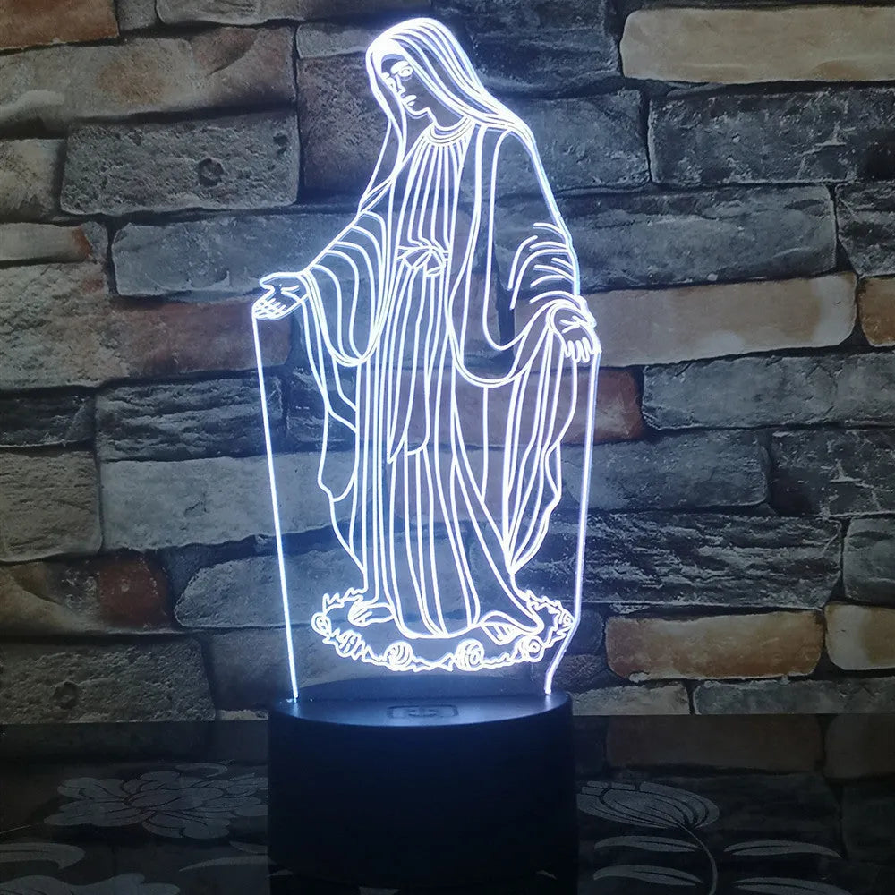 3D LED night light showing colourful dual-ring pattern from laser-engraved acrylic plate with touch control base