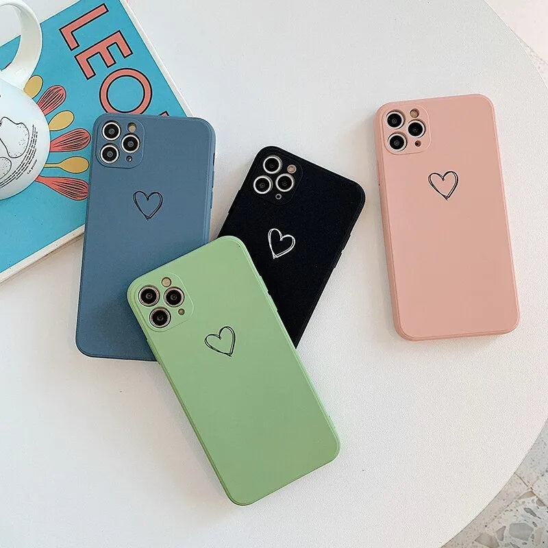 A solid-colour TPU silicone back cover case for Apple iPhone models, shown in multiple colour options.