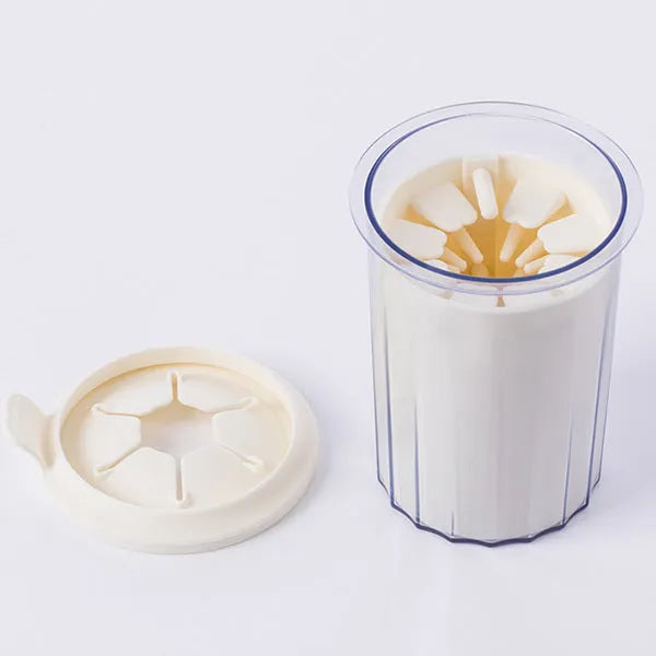 White portable pet foot washer cup with soft silicone bristles, 95 x 120mm, for small dogs