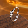 Love personalized small fresh open ring for women, retro silver heart shape on a copper base, adjustable band
