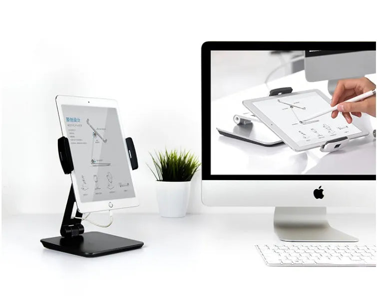 Aluminium foldable desktop phone and tablet stand with 360-degree rotation mechanism