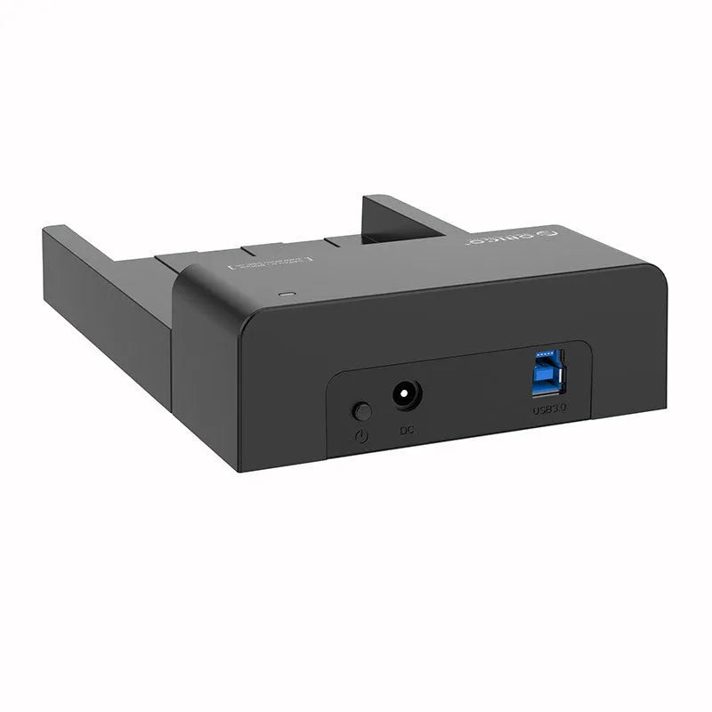 Black plastic external hard drive enclosure for 2.5 and 3.5 inch SATA drives with data cable