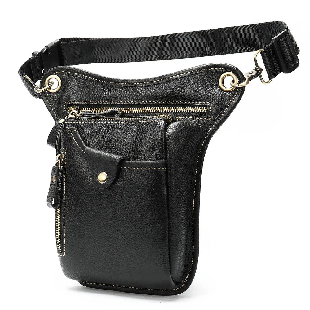 Men's brown crazy horse leather retro satchel bag with a shoulder strap.